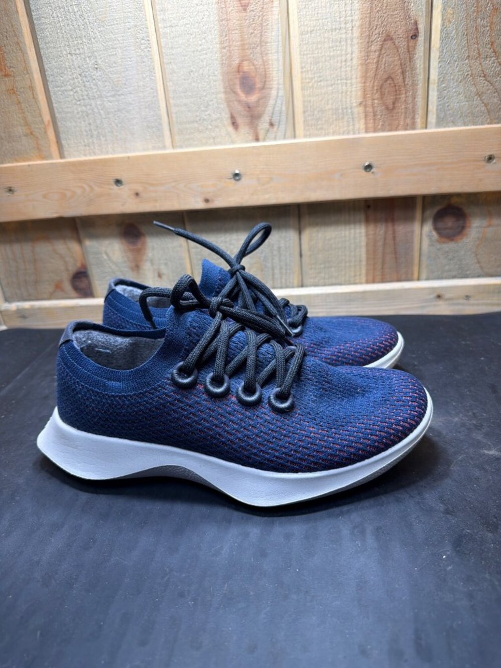 Allbirds Tree Dashers Womens Size US 7 Navy Blue Red Knit Lace Up Running Shoes